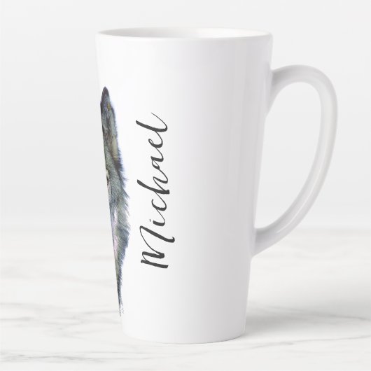 Wolf Portrait Jouw naam Custom Handschrift Latte Mok (Rechts)