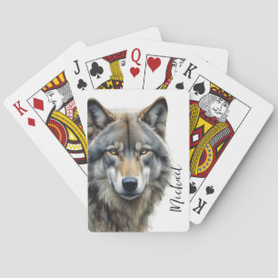 Wolf Portrait Jouw naam Custom Handschrift Pokerkaarten