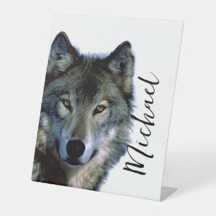 Wolf Portrait Jouw naam Custom Handschrift Reclamebord Met Voetstuk