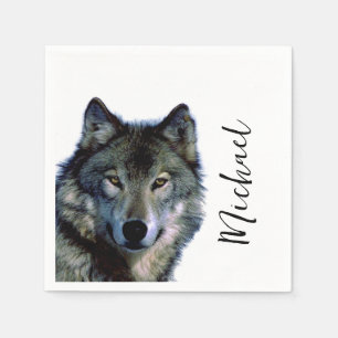 Wolf Portrait Jouw naam Custom Handschrift Servet