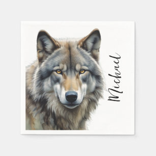 Wolf Portrait Jouw naam Custom Handschrift Servet