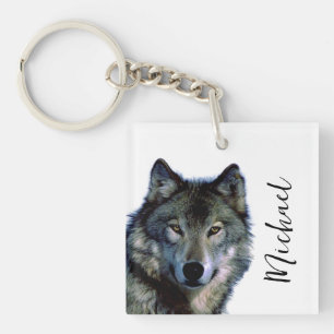 Wolf Portrait Jouw naam Custom Handschrift Sleutelhanger