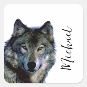Wolf Portrait Jouw naam Custom Handschrift Vierkante Sticker