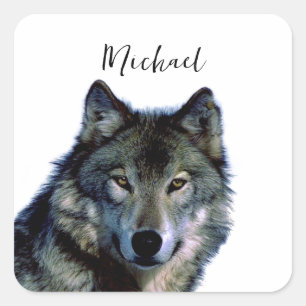Wolf Portrait Jouw naam Custom Handschrift Vierkante Sticker