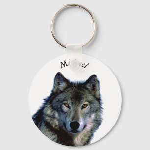 Wolf Portrait Jouw naam Custom Sleutelhanger