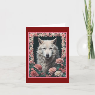 Wolf portrait with flowers bedankkaart