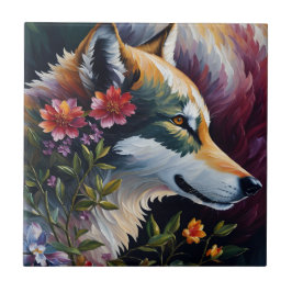 Wolf Portret Bloemenkunst Tegeltje