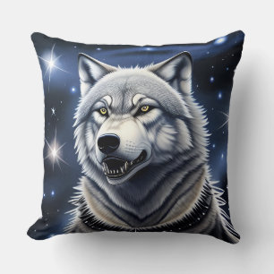 Wolf Portret met Intens Gouden Ogen Kussen