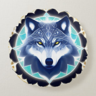 Wolf Portret met Intens Gouden Ogen Rond Kussen