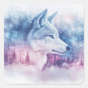 Wolf Portret met Roze en Paarse Nevel Vierkante Sticker