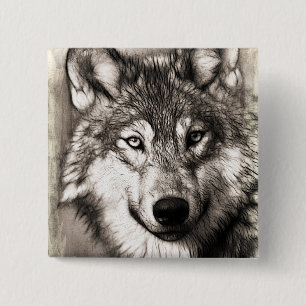 Wolf portret vierkante button 5,1 cm