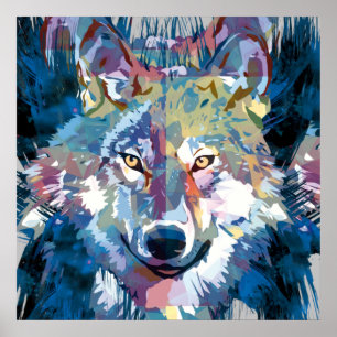 Wolf Poster Colorful Wolf Drawing Poster