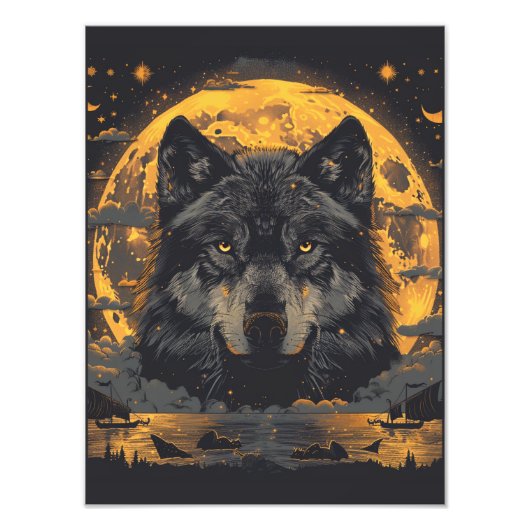 Wolf Poster Volle Maan Sterren (Voorkant)