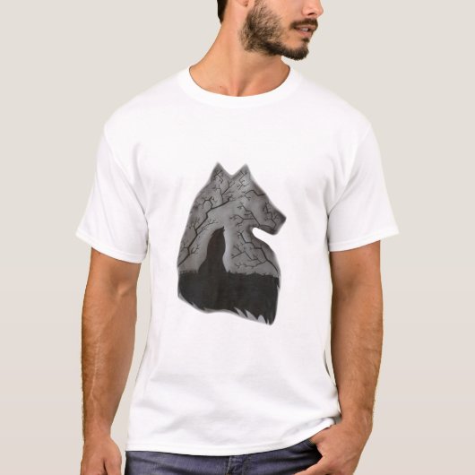 Wolf Potloodschets T-Shirt | Realistische Wolf Tek (Voorkant)