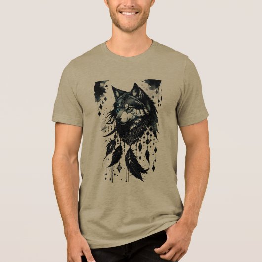 Wolf, Predator, Dreamcatcher, Amulet, Talisman Tri-Blend Shirt (Voorkant)