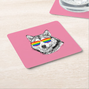 Wolf Pride Sunglazen Vierkante Kartonnen Onderzetter