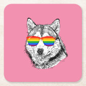 Wolf Pride Sunglazen Vierkante Kartonnen Onderzetter (Voorkant)