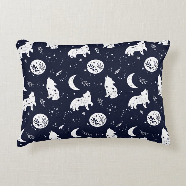 Wolf Pup Howling bij de Moon Pillow Accent Kussen (Voorkant)