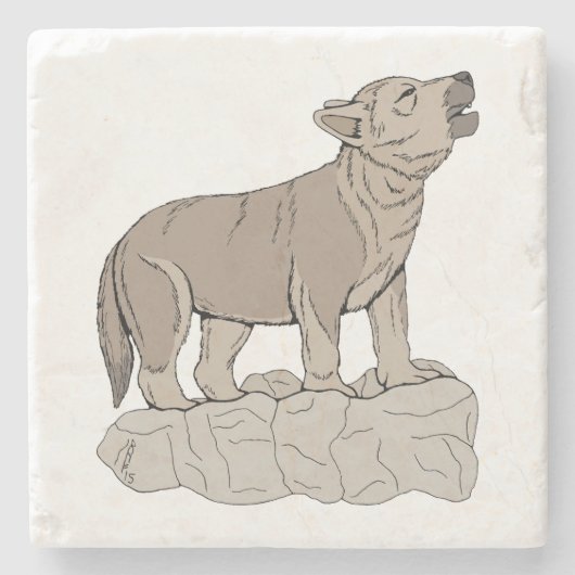 Wolf Pup Howling Stenen Onderzetter (Voorkant)