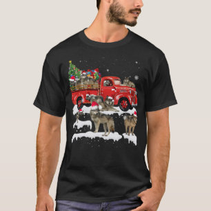 Wolf Riding Red Truck Merry Kerstmis X mas awesom T-shirt