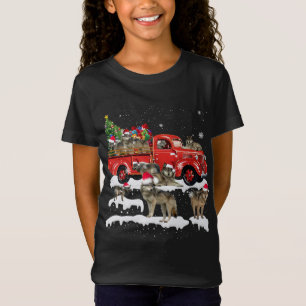 Wolf Riding Red Truck Merry Kerstmis X-mas Ugly G T-shirt