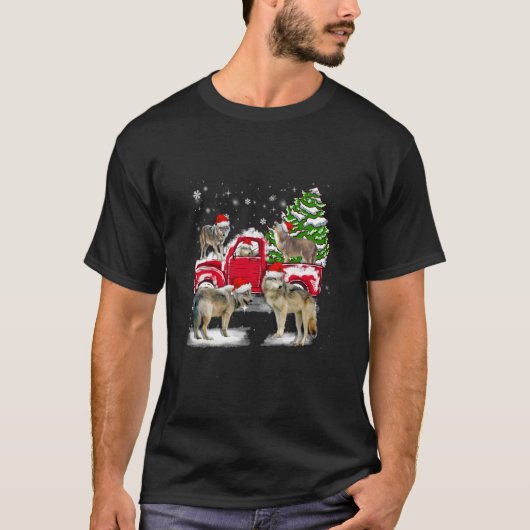Wolf Riding Rode Vrachtwagen Vrolijk Kerstmis X ma T-shirt (Voorkant)