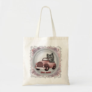 Wolf rijdt auto boodschappentas tote bag