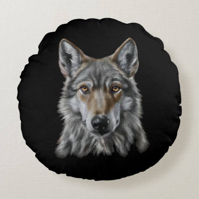 Wolf Rond Kussen (Voorkant)