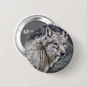 Wolf [Ronde Blikken Speld] Ronde Button 5,7 Cm