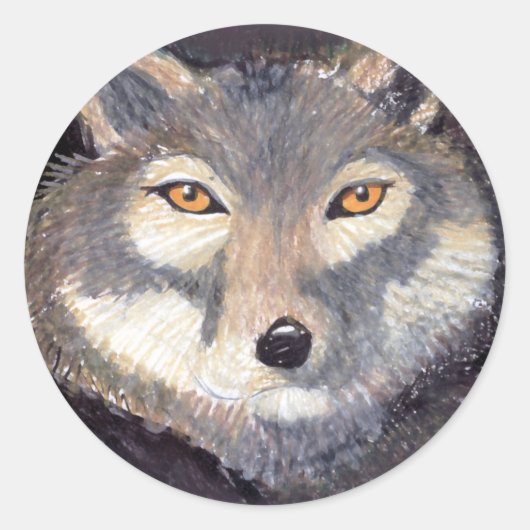 Wolf Ronde Sticker (Voorkant)