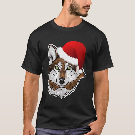 Wolf Santa Hat Christmas Shirt met lange mouwen vo (Voorkant)