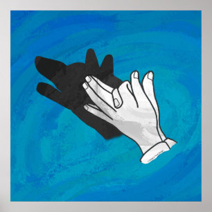 Wolf Schaduw op Blauw Poster