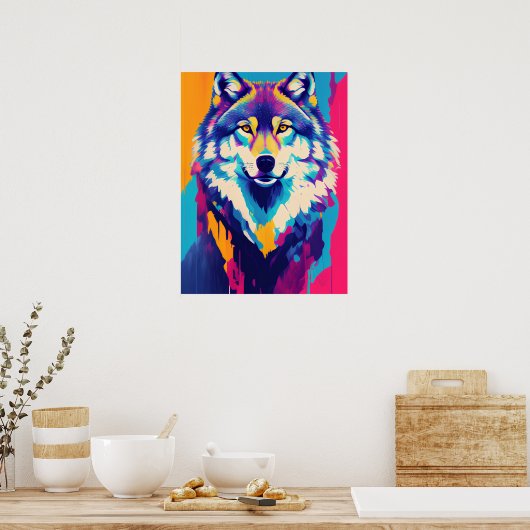 Wolf schilderij kunst decoratie, kleurrijke regenb poster (Keuken)