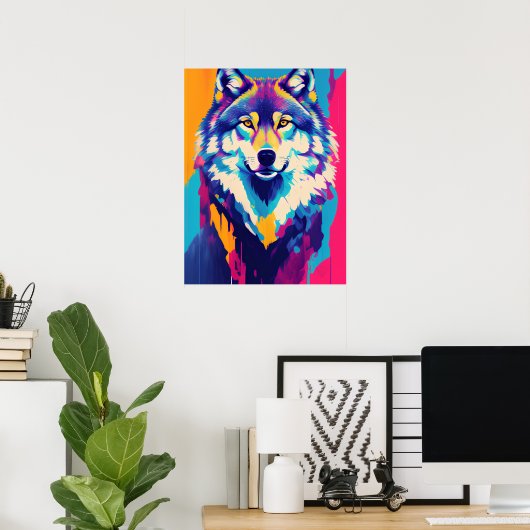 Wolf schilderij kunst decoratie, kleurrijke regenb poster (Thuiskantoor)