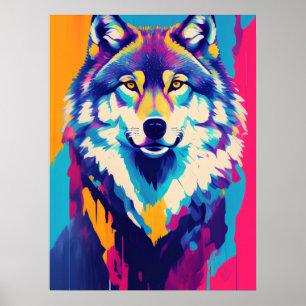 Wolf schilderij kunst decoratie, kleurrijke regenb poster