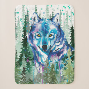 Wolf Sherpa Blanket Kleurrijke Waterverf Wolf Deken