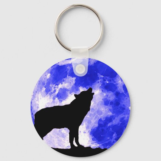 Wolf Silhouet & Blue Moon Sleutelhanger (Voorkant)