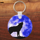 Wolf Silhouet & Blue Moon Sleutelhanger (Voorkant)