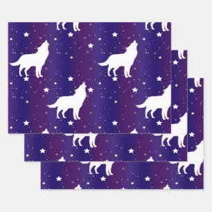 Wolf Silhouet Sterrennacht Sterrenstelsel Liefhebb Inpakpapier Vel