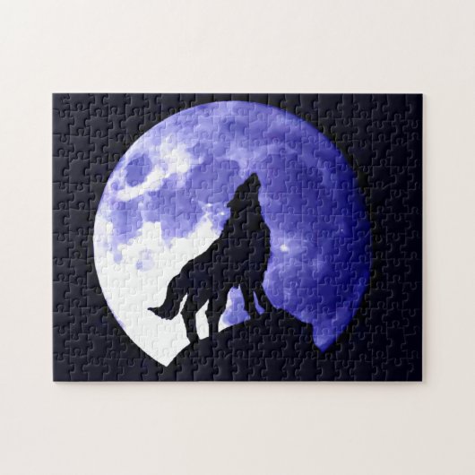 Wolf Silhouette en Full Moon Legpuzzel (Horizontaal)