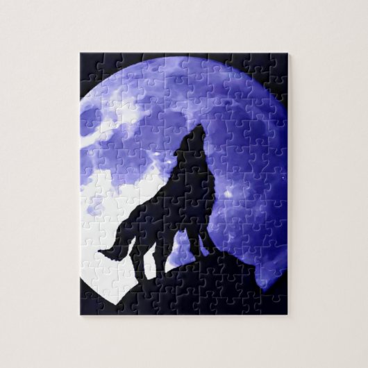Wolf Silhouette en Full Moon Legpuzzel (Verticaal)