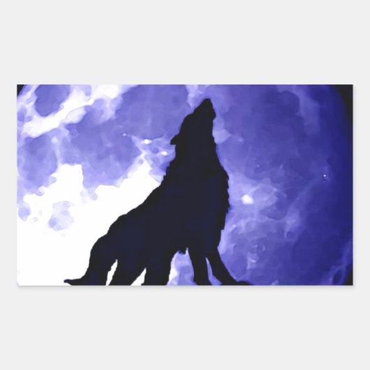 Wolf Silhouette en Full Moon Rechthoekige Sticker (Voorkant)