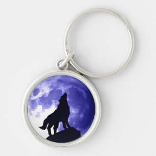 Wolf Silhouette en Full Moon Sleutelhanger