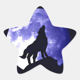 Wolf Silhouette en Full Moon Ster Sticker