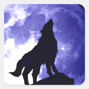 Wolf Silhouette en Full Moon Vierkante Sticker