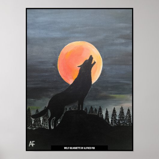 Wolf Silhouette Schilderij van Alfred Fox Poster (Voorkant)
