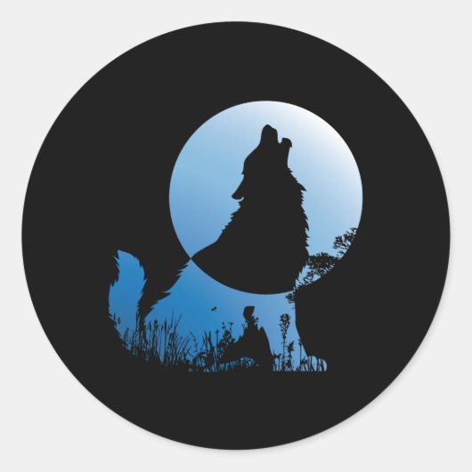Wolf Silhouette Wolf Natuur Lover Ronde Sticker (Voorkant)