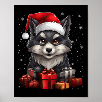 Wolf Sinterklaas Pet Kerstsneeuw Kerstmis Pyjama P Poster