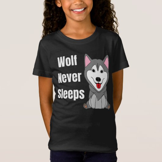 Wolf slaapt nooit t-shirt (Voorkant)