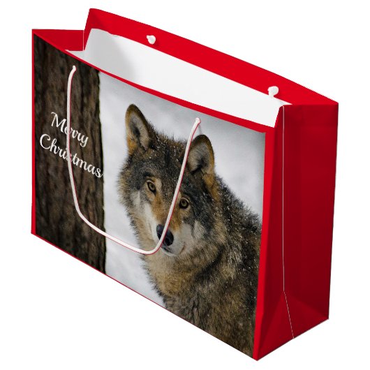 Wolf Snow-kerstfoto Groot Cadeauzakje (Voorkant Gekanteld)